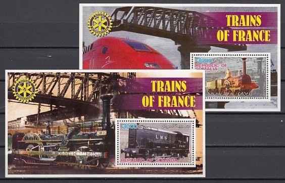 Somalia, 2002 Cinderella issue. Trains of France on 2 s/sheets. Rotary logo.