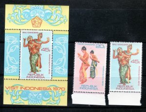 Indonesia Sc 787-8+788a NH set+Souvenir-Sheet of 1970 - Dancers 