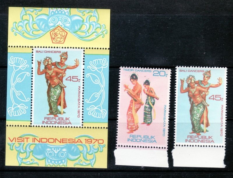 Indonesia Sc 787-8+788a NH set+Souvenir-Sheet of 1970 - Dancers