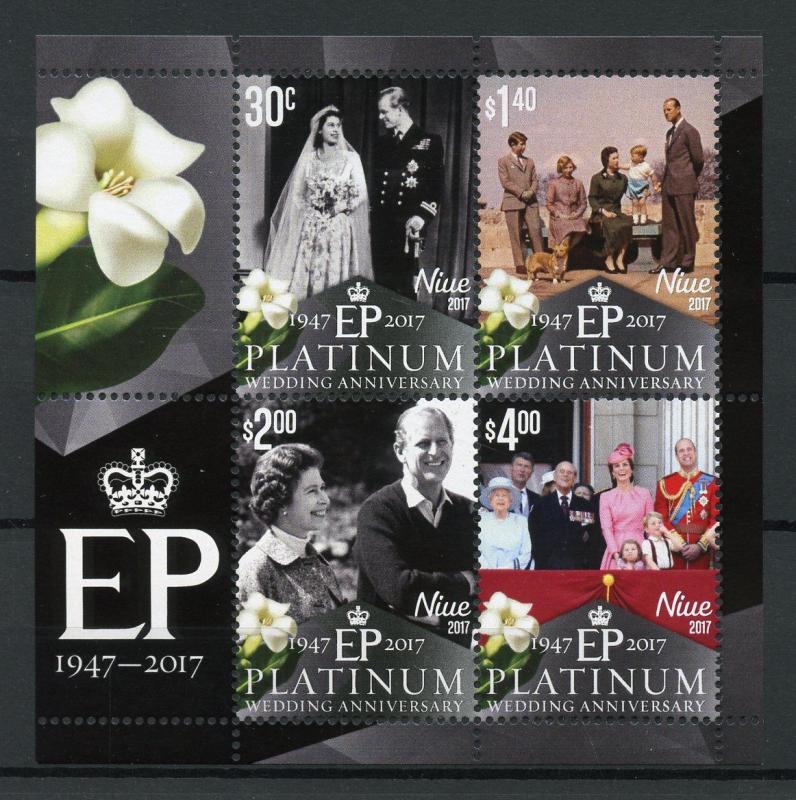 Niue 2017 MNH Queen Elizabeth II Platinum Wedding Anniv 4v M/S Royalty Stamps