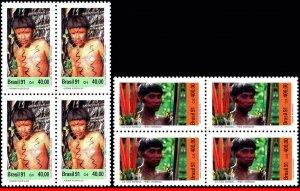 2312-13 BRAZIL 1991 YANOMAMI INDIAN CULTURE, COSTUMES, MI# 2411-12, BLOCKS MNH