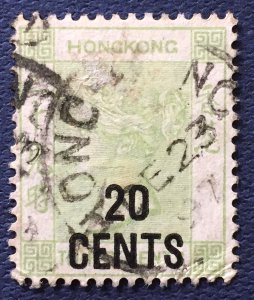 HONG KONG 1891 QV 20 CENTS on 30c Used SG#45 HK5132