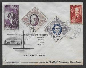 Monaco #354-357 FDC American Presidents 1956 F.I.P.E.X.