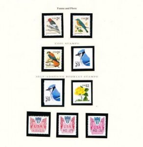 U S 1996  Coil Stamps, Flora and Fauna 9 Different Stamps   Mint NH