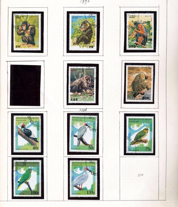 BENIN 1995/98 Wildlife Dogs Birds Sheets Used 90 +Items (pie 269)