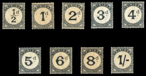 Trinidad #J1-9 Cat$431, 1885 Postage Dues, 1/2p-1sh, complete set, lightly hi...