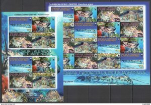 2009 Grenada Carriacou Fauna Wwf Marine Life Lobsters #4500-03 Sh+Kb ** Pk461