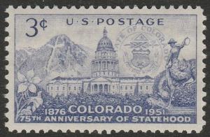 US 1001 Statehood Colorado 3c single MNH 1951