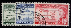 JAMAICA QEII SG175-177, 1958 Caribbean federation set, FINE USED.