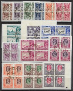 BURMA SG51/63 1946 CIVIL ADMINISTRATION SET CTO BLOCKS OF 4 FDI CANCELS