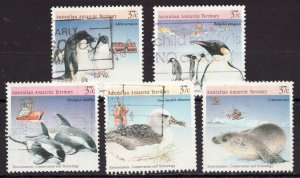 1988 Australian Antarctic Territory Sc #L76a-e Birds  Mammals, Used set Cv$5.25