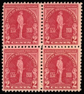 US Sc 688 MNH BLOCK of 4 - 1930 2¢ - Battle of Braddock's Field - see desc.