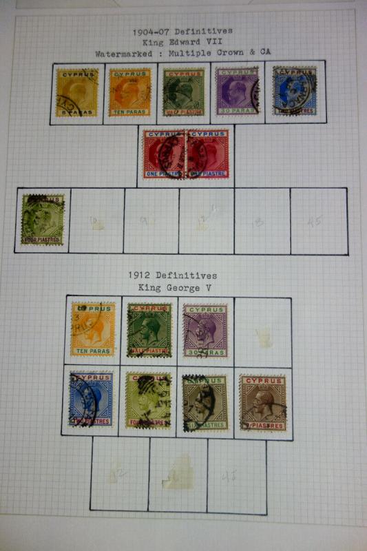 Cyprus Used Stamp Collection on Hand Drawn Pages