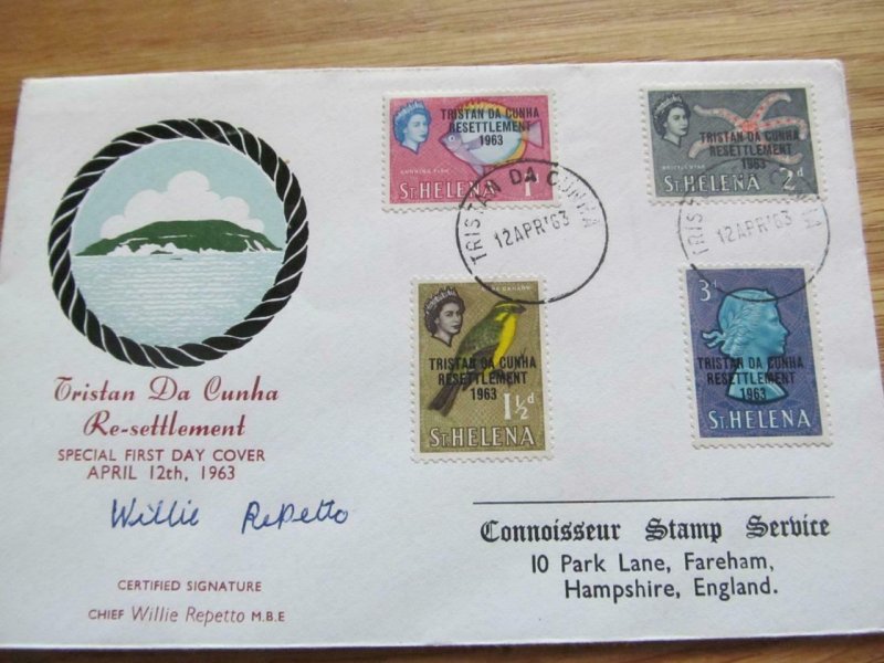 Tristan Da Cunha Resettlement on St.Helena Stamps Signed4 Value FDC 1963