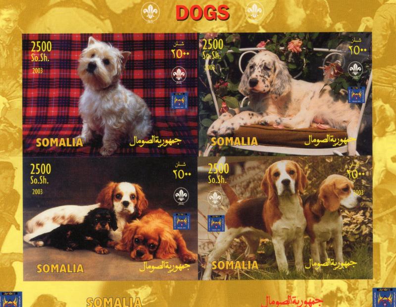 Somalia 2003 DOGS-SCOUT JAMBOREE Sheetlet (4) Imperforated MNH