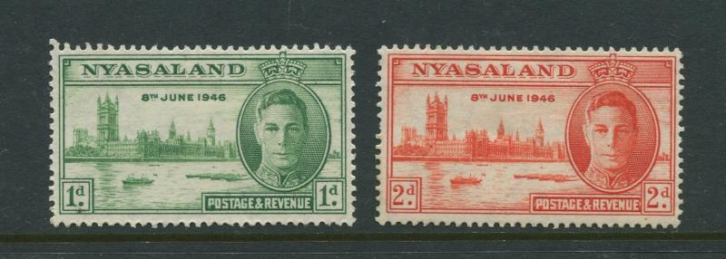 Nyasaland - Scott 82-83 - Peace Issue -1946 - MH - Set of 2 Stamps