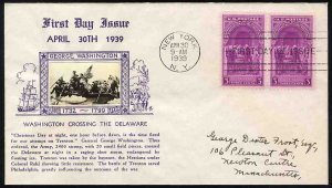 United States First Day Covers #854-9g, 1939 3c Washington Inauguration, hori...