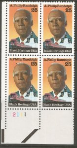 US  2402  MNH, PLATE BLOCK, A. PHILLIP RANDOLPH, BLACK HERITAGE