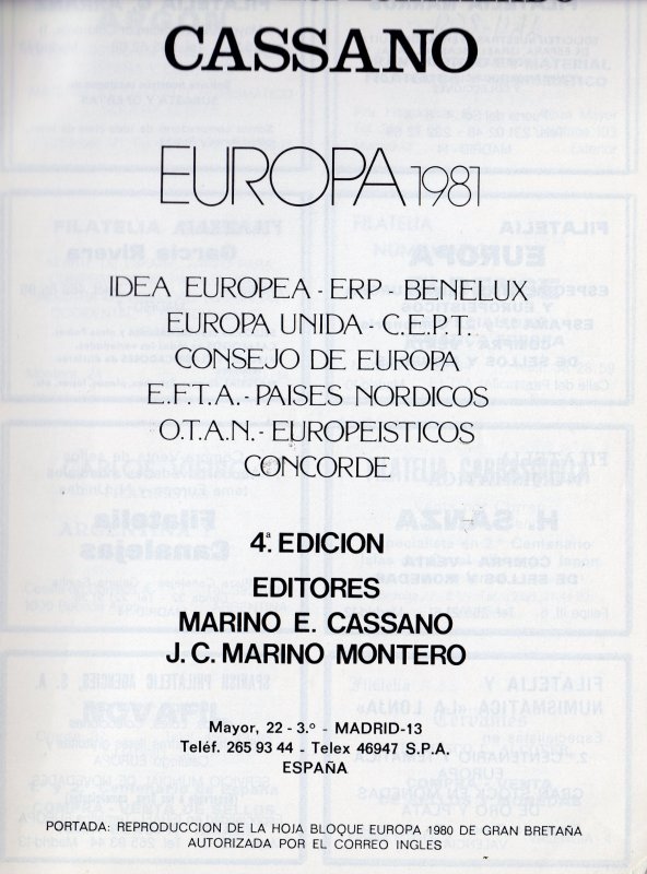 EUROPA CEPT specialized stamp catalogue 1981 by CASSANO & MARINO MONTERO 400 Pag