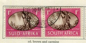 SOUTH AFRICA; 1945 early Victory issue fine used 1d. Pair