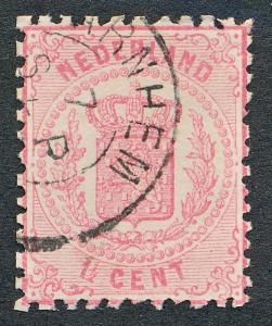 NETHERLANDS 20 USED, F-VF 1 1/2c ROSE, COAT OF ARMS