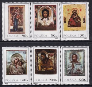 Poland 1991 Sc 3020-5 Various Madonna Child Jesus Paintings Stamp MNH