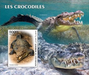 DJIBUTI - 2023 - Crocodiles - Perf Souv Sheet - Mint Never Hinged