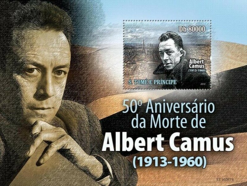 S. TOME & PRINCIPE 2010 - Famous writer Albert Camus (1913-1960) S/s. MNH