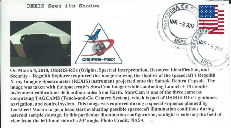 2018 OSIRIS-Rex REXIS Spectrometer Sees Its Shadow Pasadena 8 March