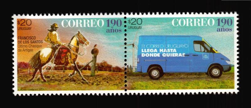 POSTAL SERVICE CHASQUI HORSE BIRD VAN WIND POWER ELECTRICITY 2017 MNH Uruguay 