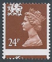 GB Wales 24p red brown ACP/PVA. PERFORATION SHIFT