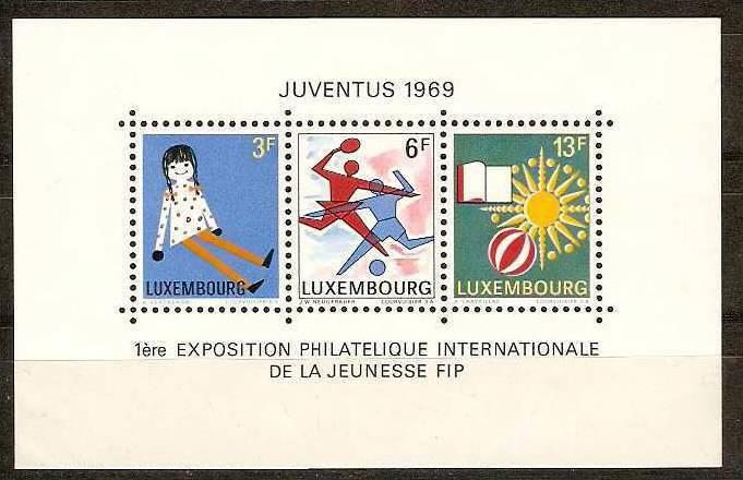 LUXEMBOURG 1969 YOUTH & LEISURE, DOLL, BALL PLAYERS, BOOK, COMPASS ROSE S/s M...