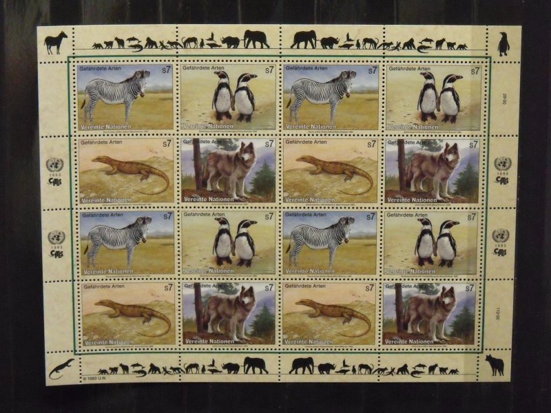 4516   UN - Vienna  MNH # 143,144,145,146   Endangered Species Sheet   CV$ 16.00