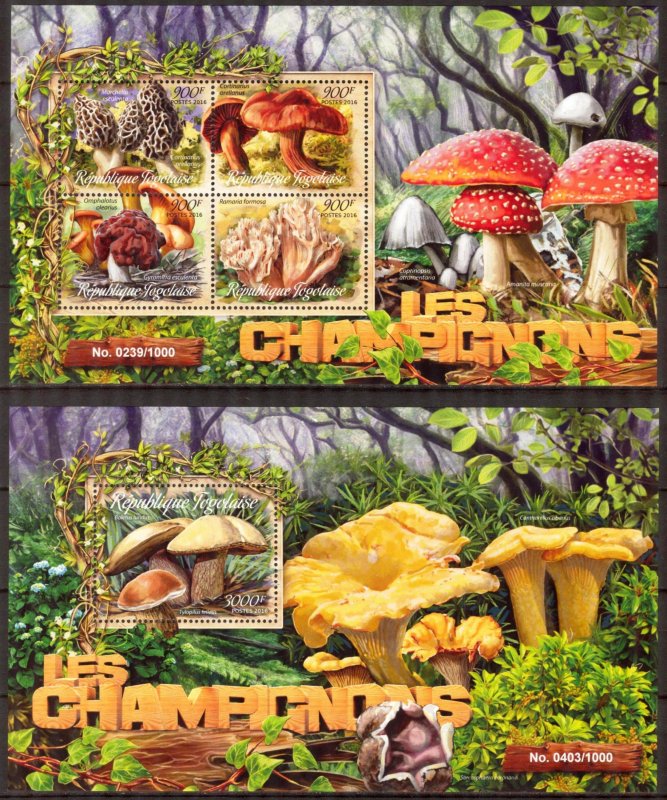 Togo 2016 Mushrooms Sheet + S/S MNH