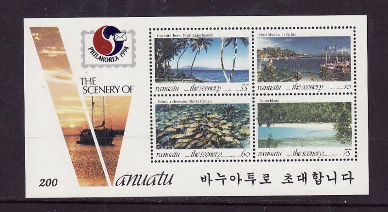 Vanuatu-Sc#606a- id7-unused NH sheet-Island scenes-Fish-1993-