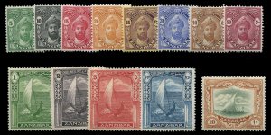 Zanzibar #201-213 Cat$110.55, 1936 5c-10sh, complete set, lightly hinged