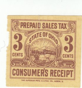 Ohio Prepaid Sales Tax Stamps - 1935 - 3c Consumer Receipt - Superior Printing