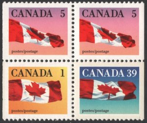 Canada SC#1189a 1¢, 5¢ & 39¢ The Canadian Flag Booklet Block of Four (1990) MNH