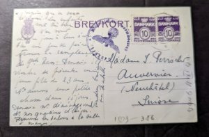 1940 Censored Denmark Postcard Cover to Neuchatel Switzerland