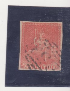 Mauritius Scott # 10 SG 28 -1858 (6d) Red (SG Vermilion) VFU Cat $125.