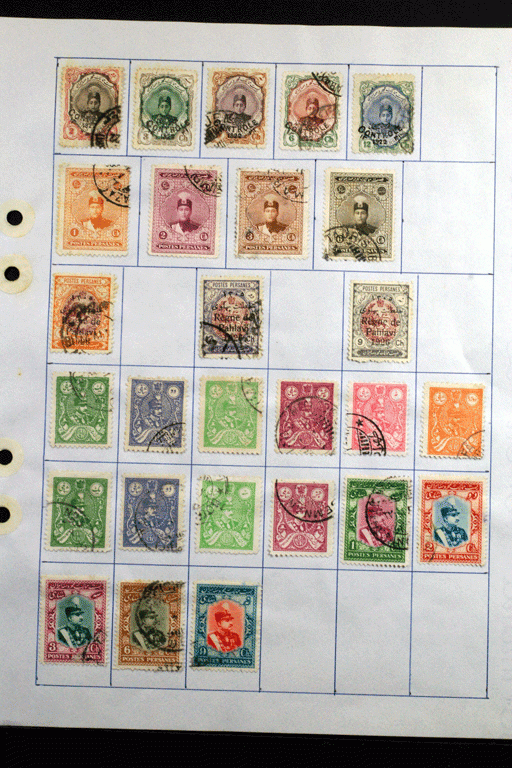 112 Many Older Iran Stamps on Homemade Album Pages