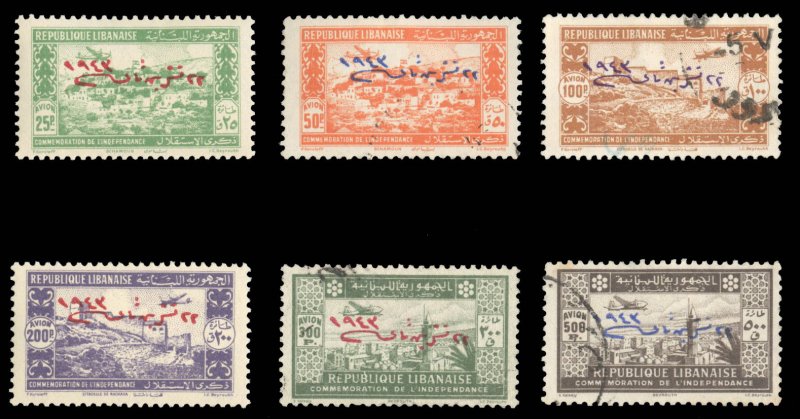 Lebanon #C91-96 Cat$148.25, 1944 Overprints, complete set, used (2p and 200p ...