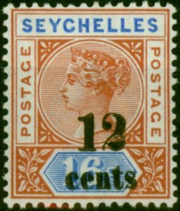 Seychelles 1893 12c on 16c Chestnut & Ultramarine SG17 Fine LMM (2)