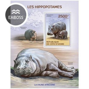 2014 IVORY COAST  MNH. HIPPOPOTAMUS. Michel # 1608 / Bl.208. Scott Code: 1222