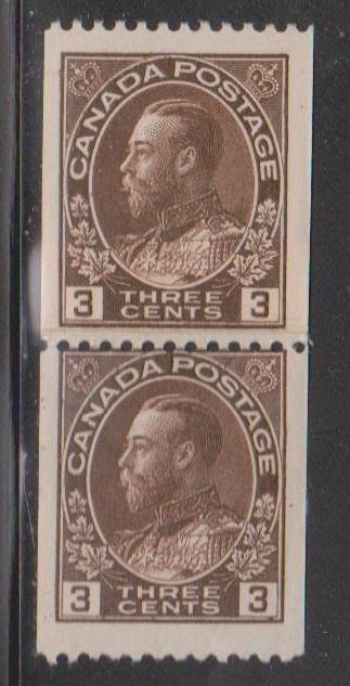 CANADA Scott # 134i MH - KGV Admiral Coil Paste Up Pair