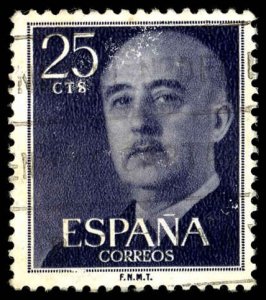 SPAIN Sc 818 USED - 1954 25c Gen. Francisco Franco