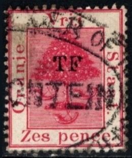 1885 Orange Free State Revenue 6 Pence Coat of Arms Overprinted TF Telegraph