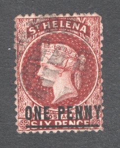 St. Helena, Scott #12   VF, Used, 1p on 6p brown red, CV $21.50 ..... 5980008