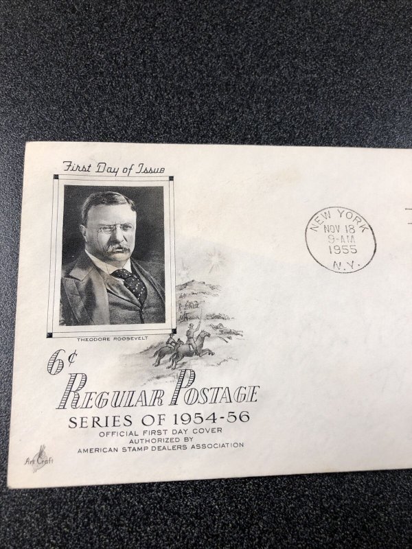 US FDC 1039 Theodore Roosevelt 6C Shift missed Cut First Day Of Issue 1955
