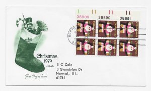 US 1800 15c Christmas - Santa Claus blk6 w 3 pl#s FDC Artmaster Cachet ECV$18.00